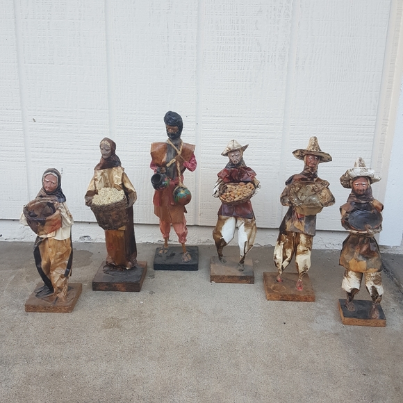 Other - 6 Vintage Handmade Paper Maché Mexican Figures
